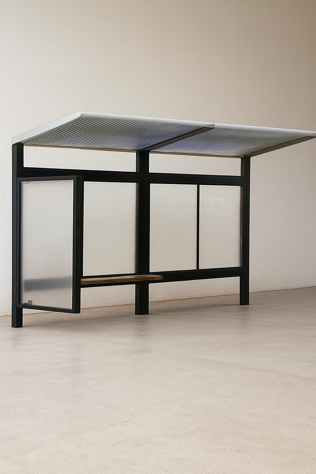 Estacion con asientos modernos azules